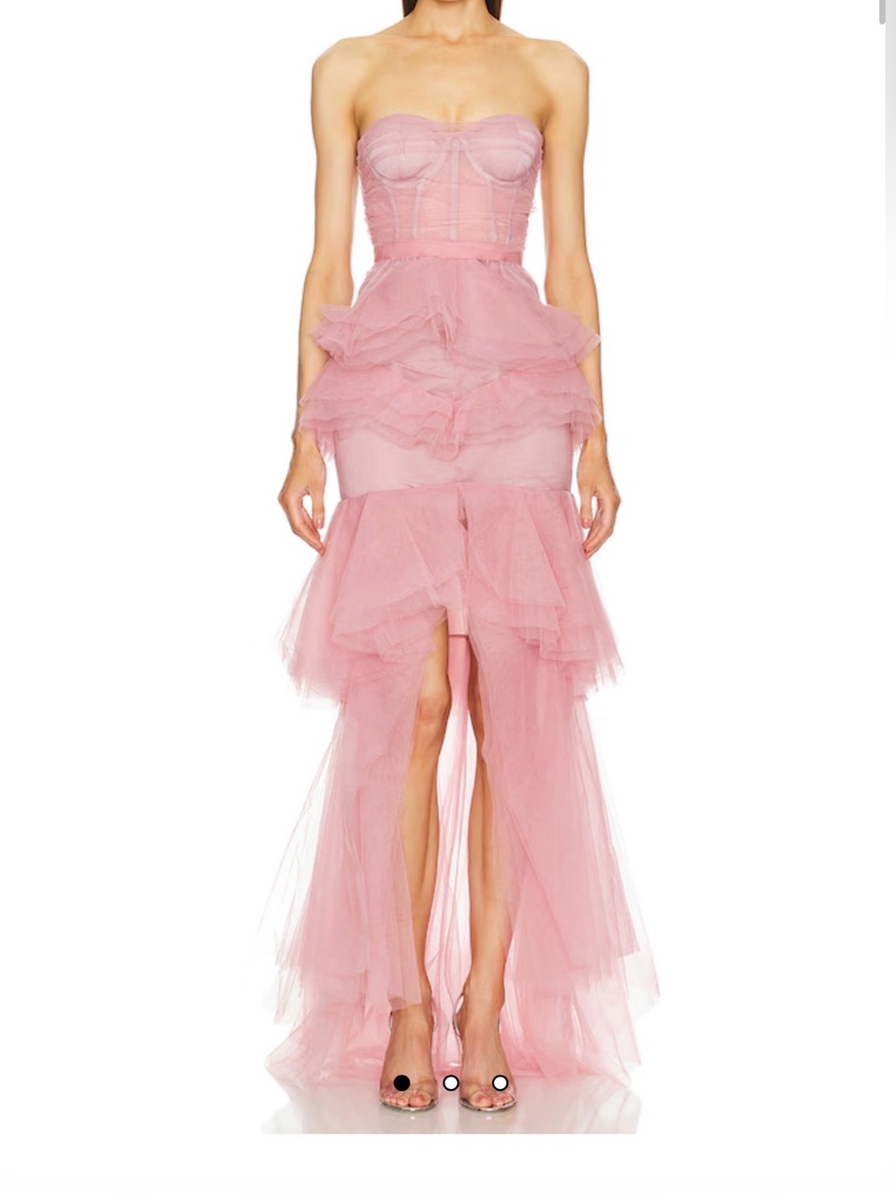 Strapless Pink Ruffle Tulle Evening Dress